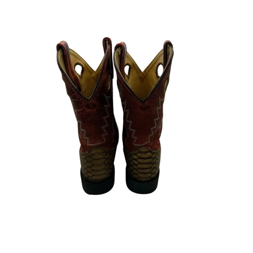Smoky Mountain Youth 2 Brown Viper Snakeskin Red Square Toe Cowboy Western Boots